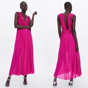 NWT Zara Bright Pink Ruffle Maxi